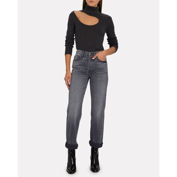 GRLFRND Womens Mica Cuffed Straight Leg Jeans in Black Smoke‎ Size 26 - Picture 1 of 11